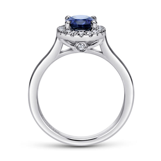 14K White Gold Classic Oval Sapphire and Diamond Halo Ring angle 2