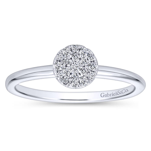 14K White Gold Classic Round Diamond Pavé Promise Ring