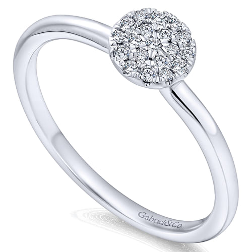 14K White Gold Classic Round Diamond Pavé Ring