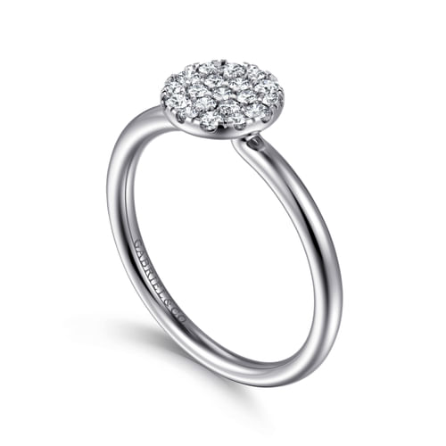 14K White Gold Classic Round Diamond Pavé Ring