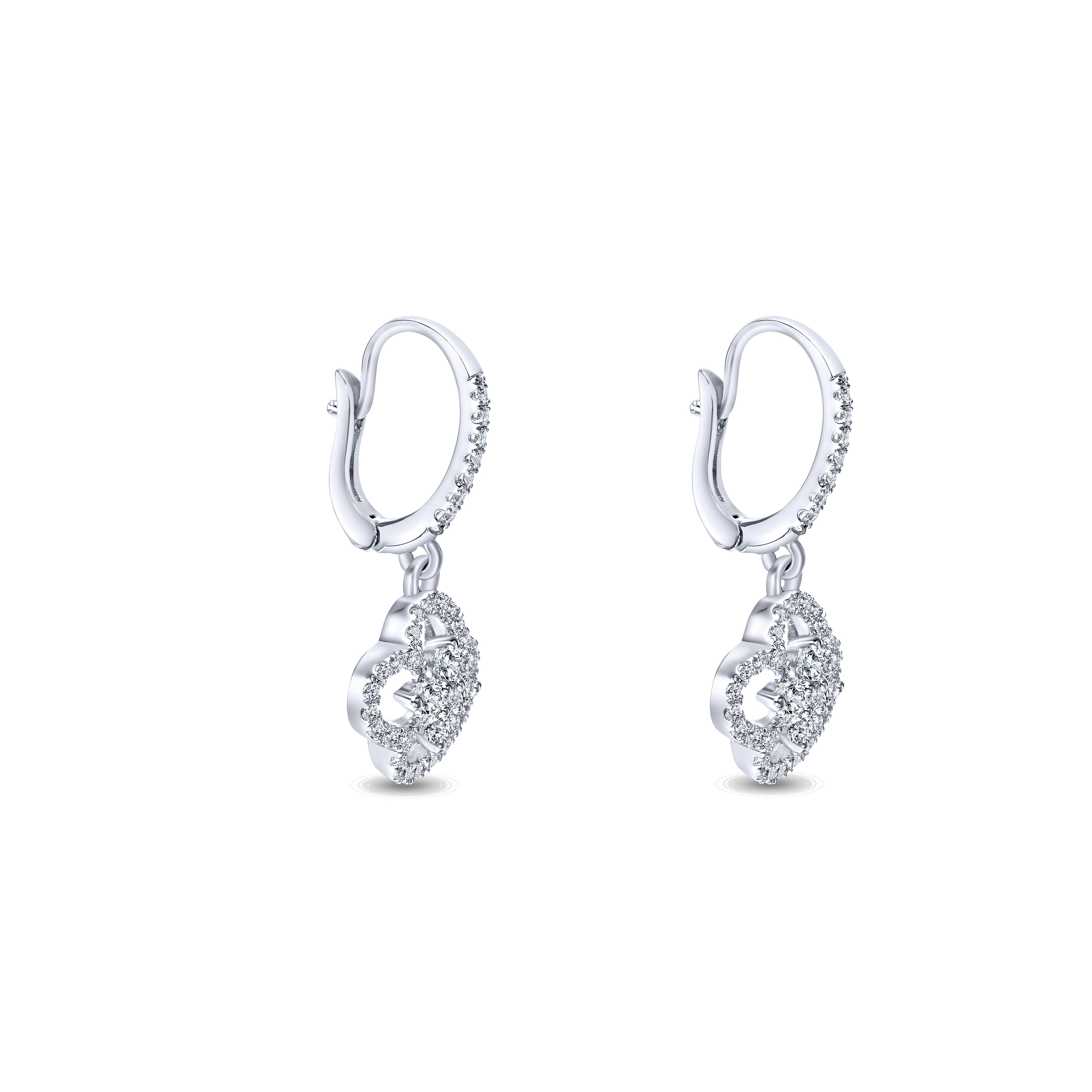 14K White Gold Clover Cutout Diamond Drop Earrings