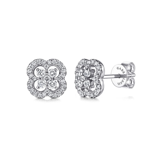 Gabriel - 14K White Gold Clover Cutout Diamond Stud Earrings