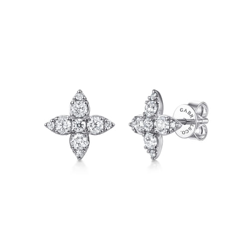 14K White Gold Clover Diamond Stud Earrings