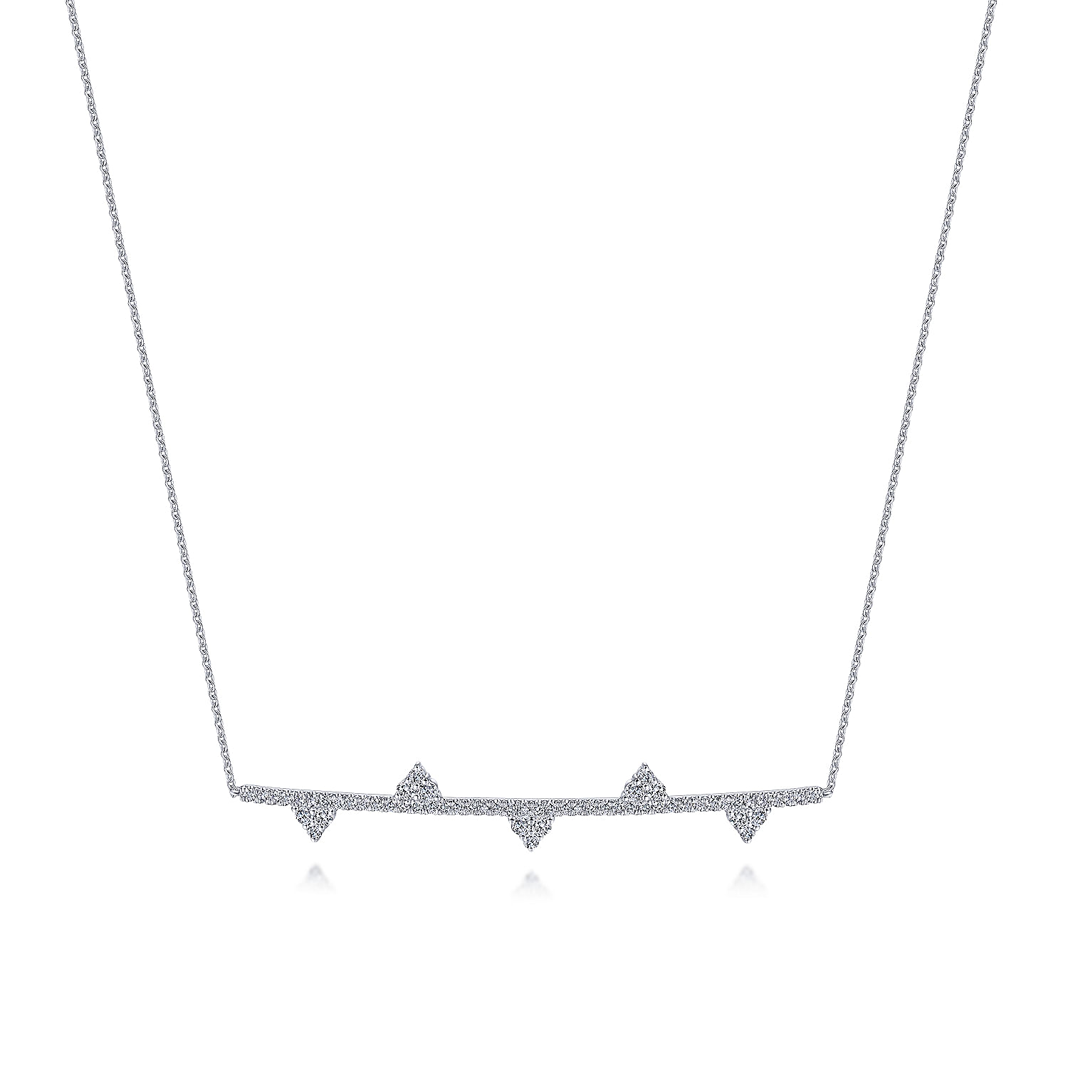 14K White Gold Cluster Adorned Diamond Bar Necklace