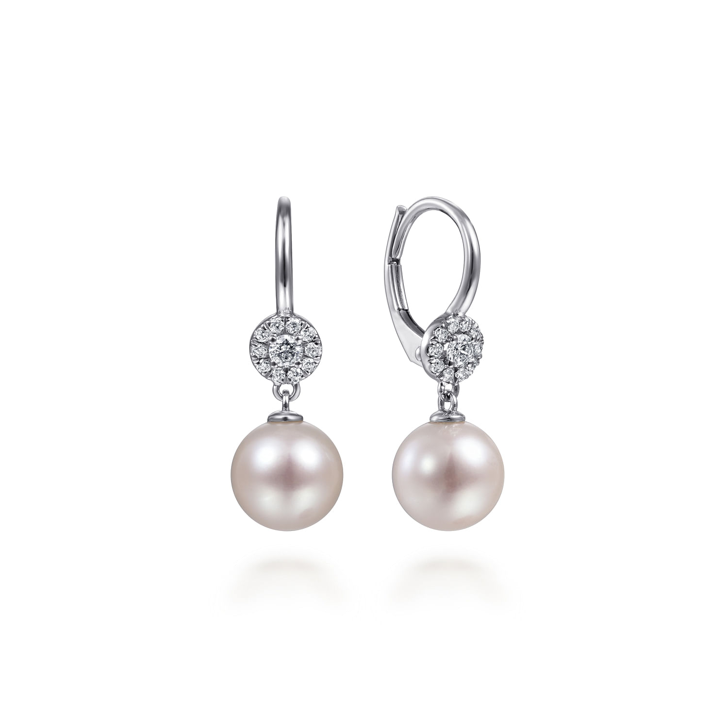Gabriel - 14K White Gold Cluster Diamond Disc and Pearl Drop Earrings