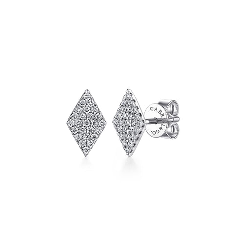 14K White Gold Cluster Diamond Rhombus Stud Earrings