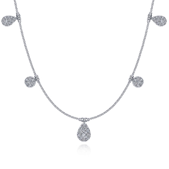 Gabriel - 14K White Gold Cluster Diamond Station Necklace