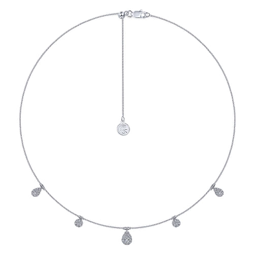 14K White Gold Cluster Diamond Station Necklace