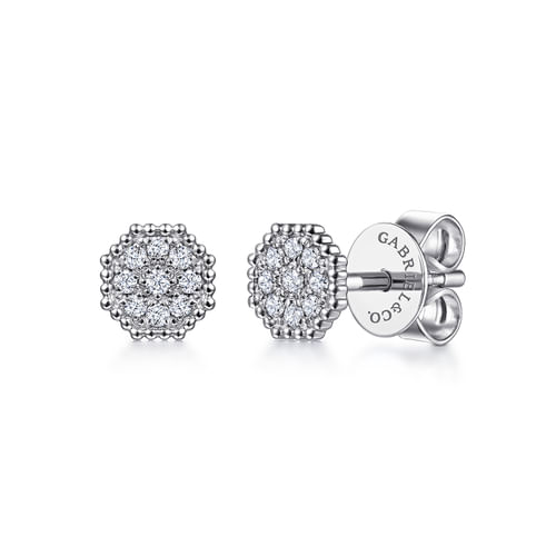 14K White Gold Cluster Diamond Stud Earrings