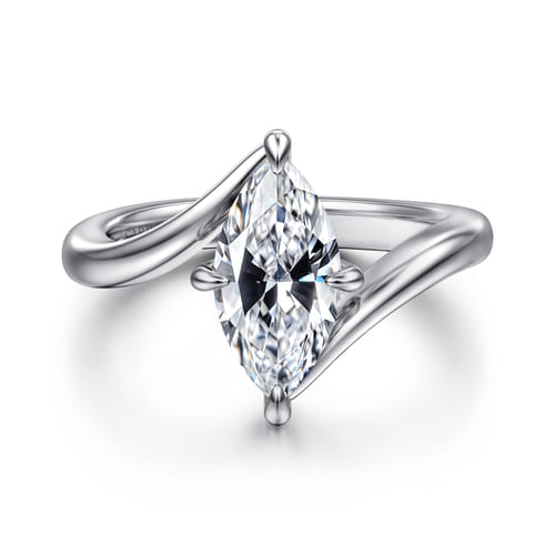 14K White Gold Compass Prong Bypass Marquise Shape Diamond Engagement Ring