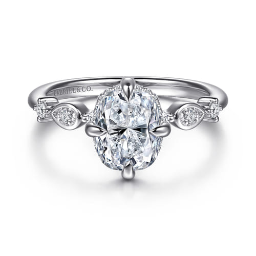 14K White Gold Compass Prong Elongated Cushion Diamond Engagement Ring