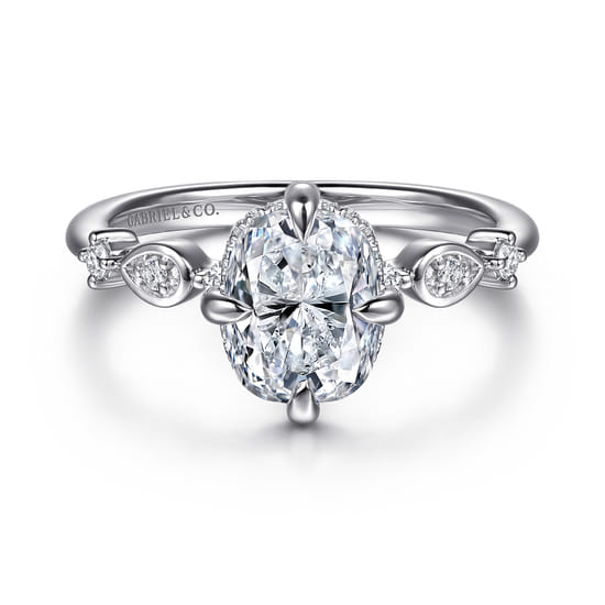 14K White Gold Compass Prong Elongated Cushion Diamond Engagement Ring