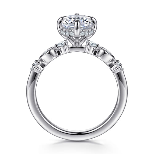 14K White Gold Compass Prong Elongated Cushion Diamond Engagement Ring