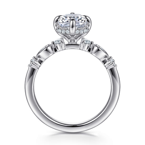 14K White Gold Compass Prong Elongated Cushion Diamond Engagement Ring angle 2