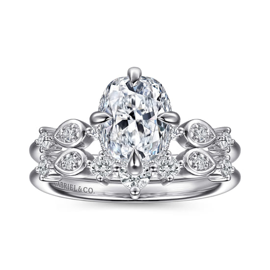 14K White Gold Compass Prong Elongated Cushion Diamond Engagement Ring angle 4