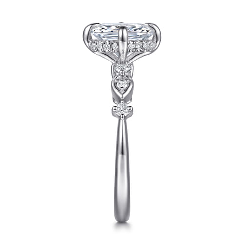 14K White Gold Compass Prong Elongated Cushion Diamond Engagement Ring