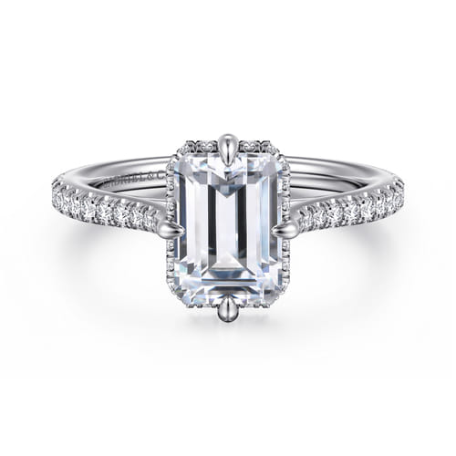 14K White Gold Compass Prong Emerald Cut Diamond Engagement Ring