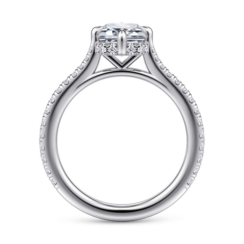 14K White Gold Compass Prong Emerald Cut Diamond Engagement Ring