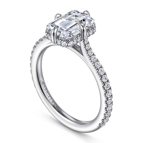 14K White Gold Compass Prong Emerald Cut Diamond Engagement Ring