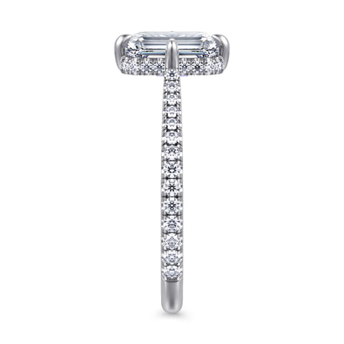 14K White Gold Compass Prong Emerald Cut Diamond Engagement Ring