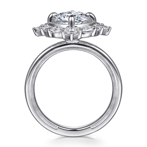 14K White Gold Compass Prong Round Halo Diamond Engagement Ring