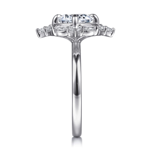 14K White Gold Compass Prong Round Halo Diamond Engagement Ring