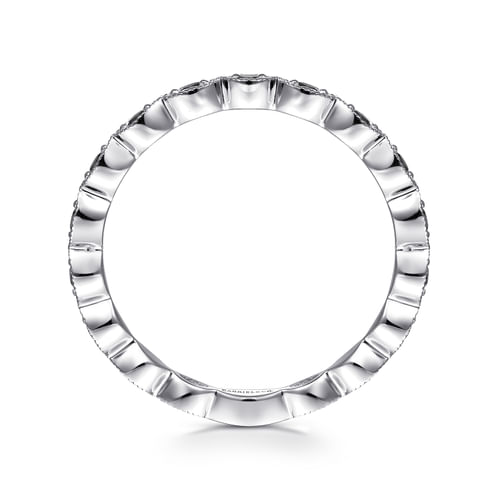 14K White Gold Contoured Marquise Station Black Diamond Stackable Ring