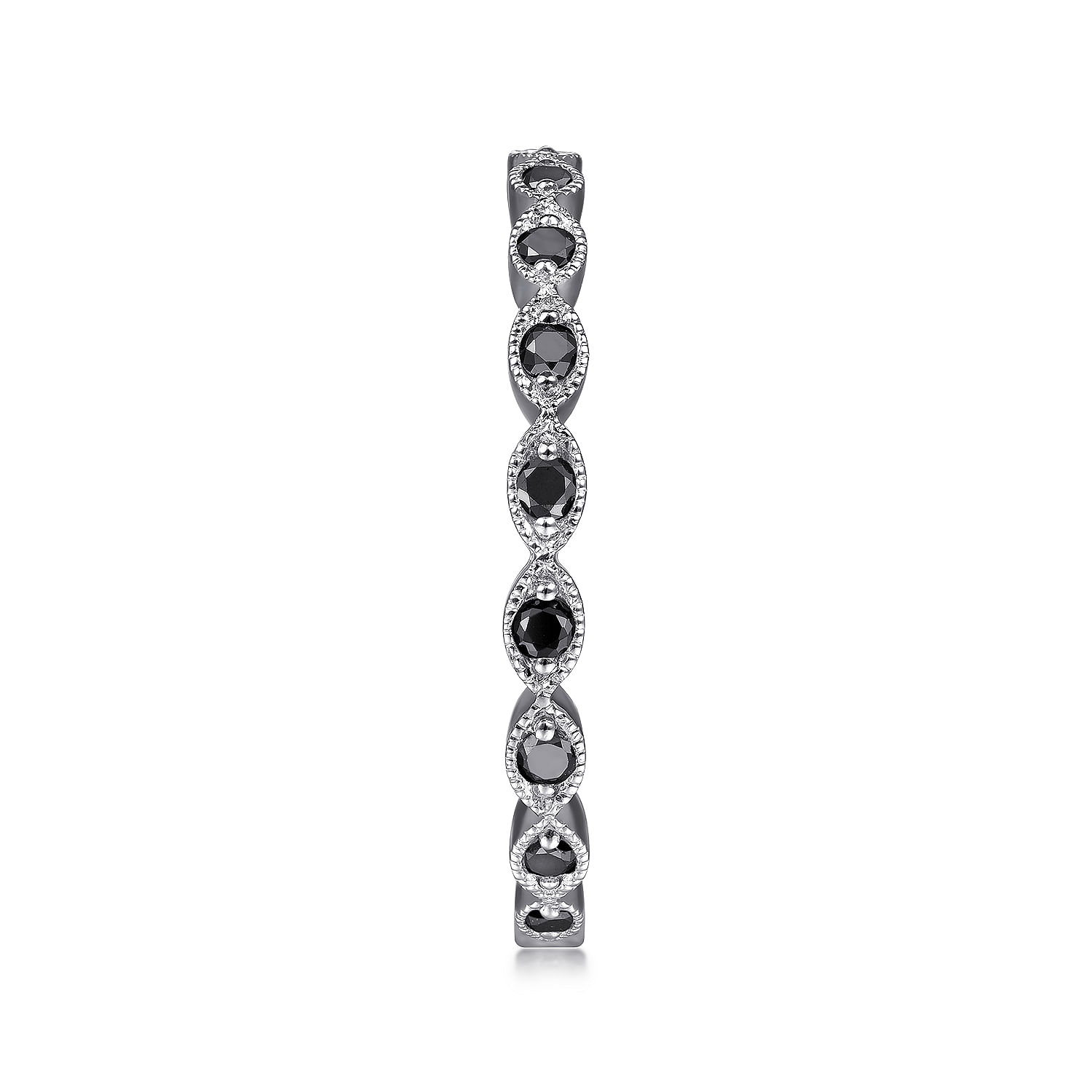14K White Gold Contoured Marquise Station Black Diamond Stackable Ring