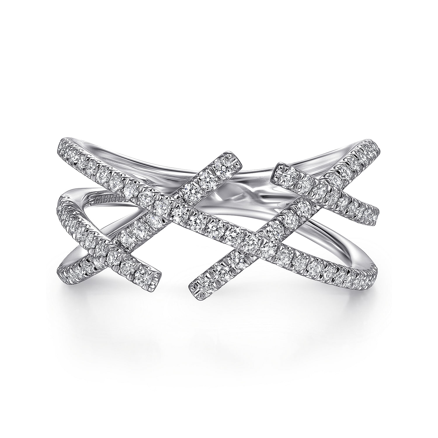 Gabriel - 14K White Gold Criss Cross Pavé Diamond Ring
