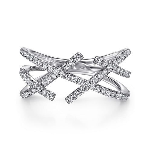 14K White Gold Criss Cross Pavé Diamond Ring