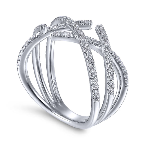 14K White Gold Criss Cross Pavé Diamond Ring