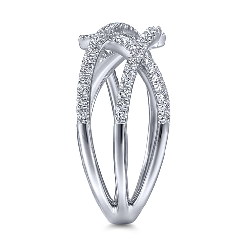 14K White Gold Criss Cross Pavé Diamond Ring