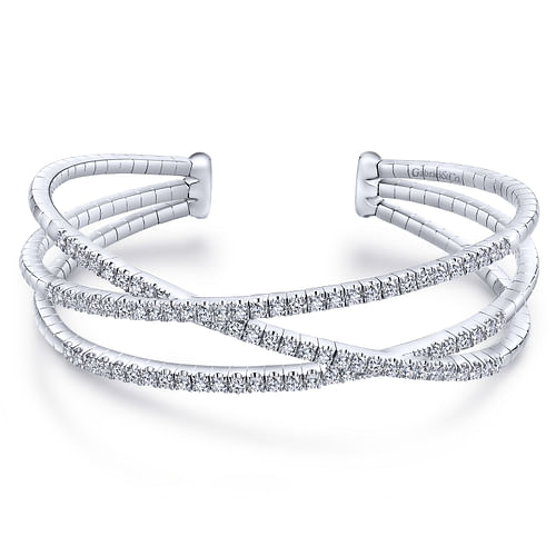 14K White Gold Criss Crossing Diamond Cuff