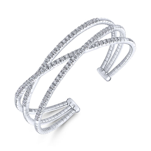 14K White Gold Criss Crossing Diamond Cuff