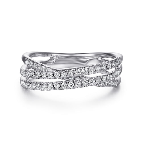 14K White Gold Criss Crossing Diamond Ring