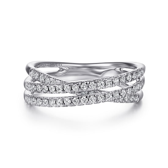 Gabriel - 14K White Gold Criss Crossing Diamond Ring