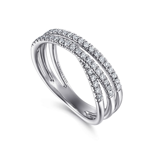 14K White Gold Criss Crossing Diamond Ring