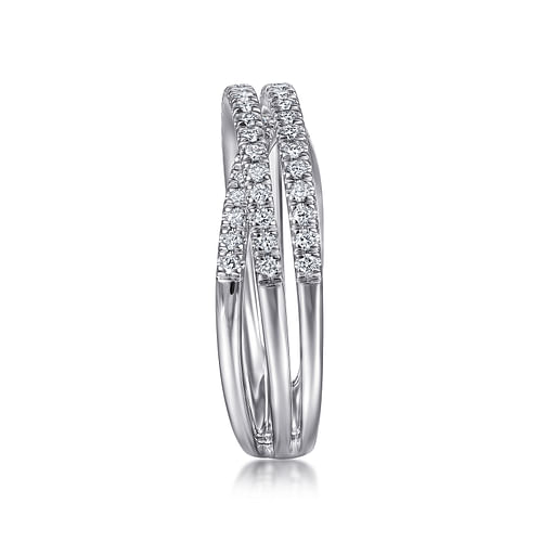 14K White Gold Criss Crossing Diamond Ring