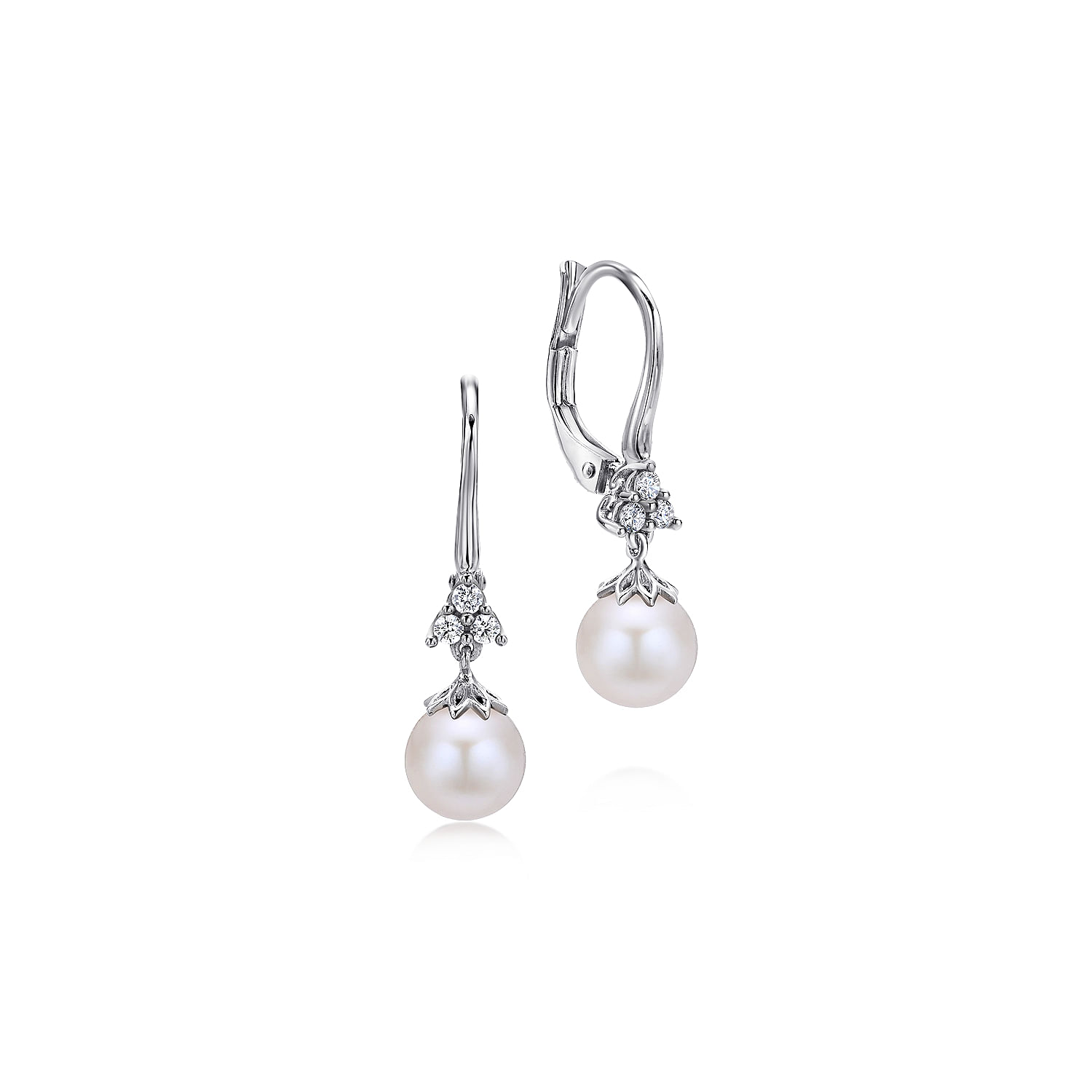14K White Gold Cultured Pearl Diamond Drop Earrings - EG12322W45PL