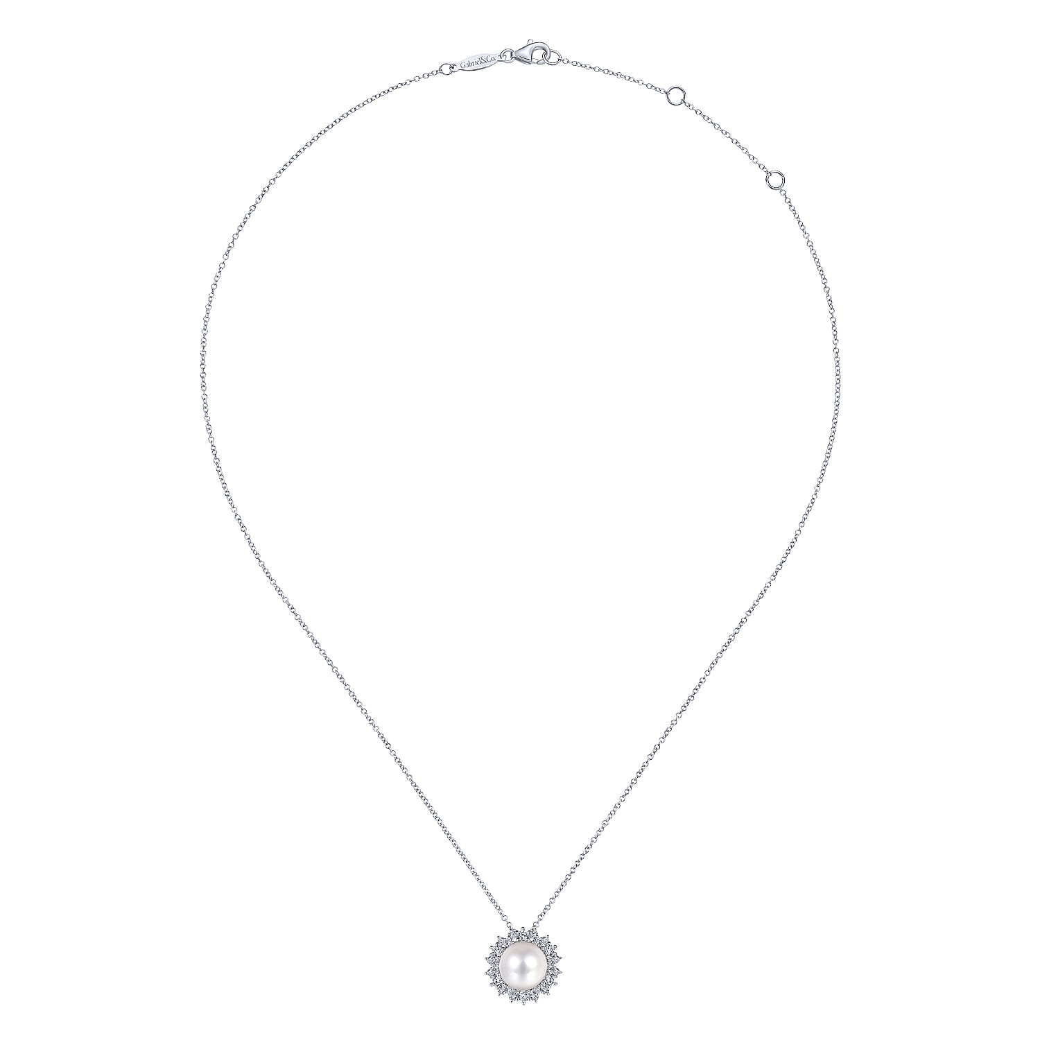 14K White Gold Cultured Pearl Diamond Halo Pendant Necklace