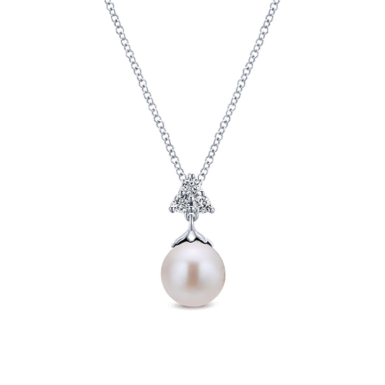 Gabriel - 14K White Gold Cultured Pearl Drop Necklace with Diamond Accent