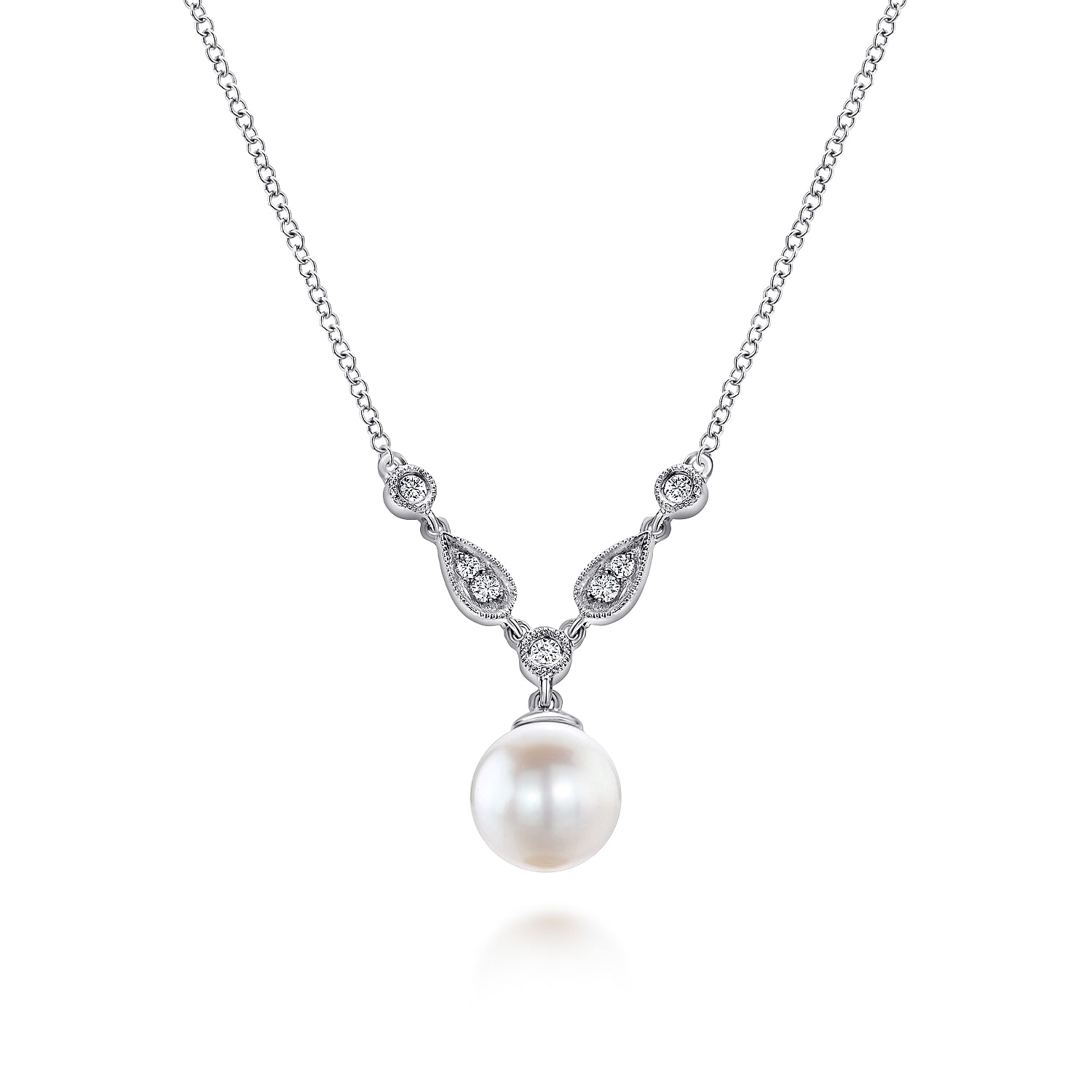 Gabriel - 14K White Gold Cultured Pearl and Diamond Accent Necklace