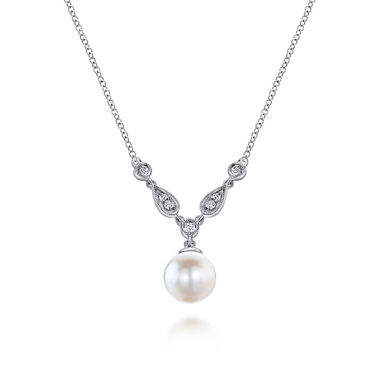 Gabriel - 14K White Gold Cultured Pearl and Diamond Accent Necklace