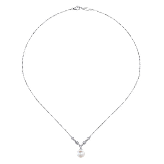 14K White Gold Cultured Pearl and Diamond Accent Necklace angle 2