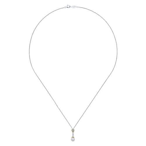 14K White Gold Cultured Pearl and Diamond Accent Pendant Necklace