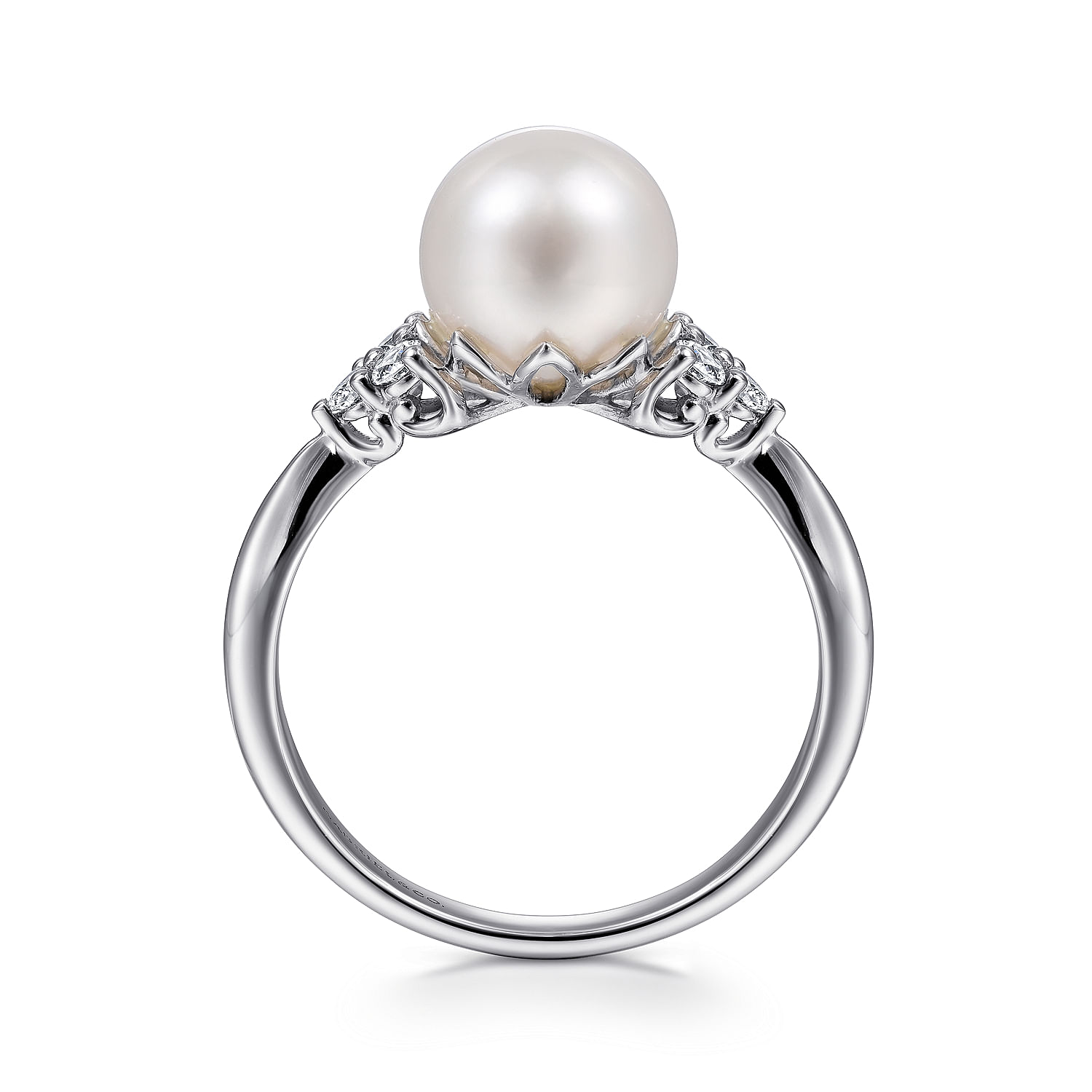 14K White Gold Cultured Pearl and Diamond Cluster Ring