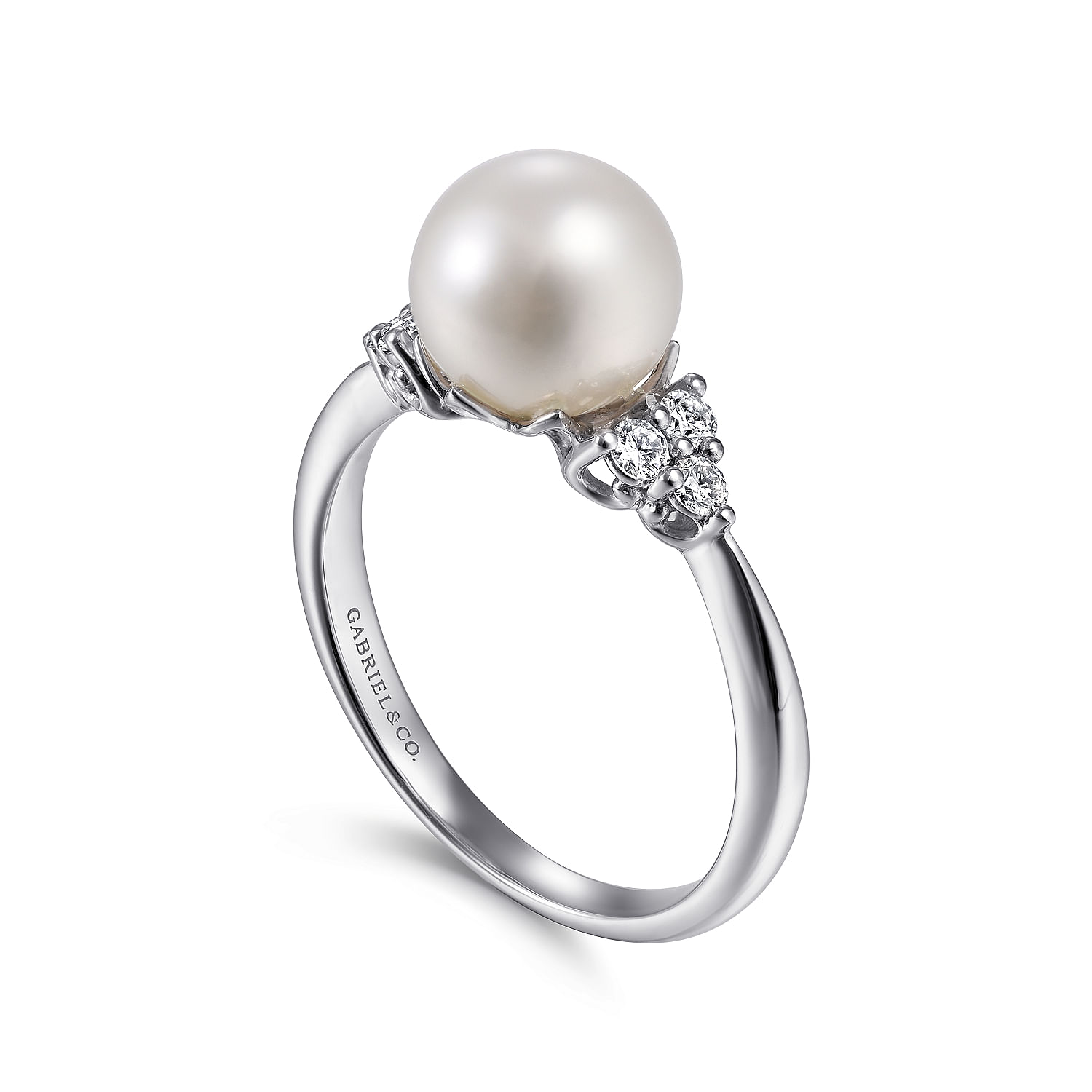 14K White Gold Cultured Pearl and Diamond Cluster Ring