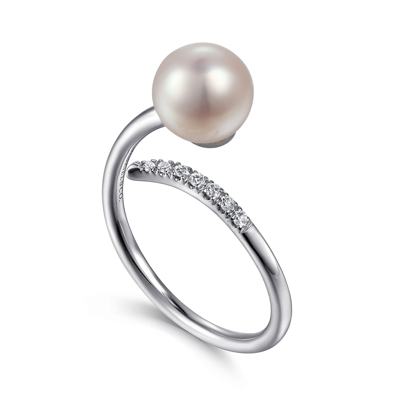 14K White Gold Cultured Pearl and Diamond Open Wrap Ring