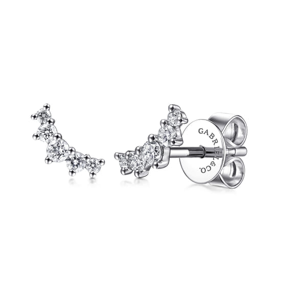 14K White Gold Curved 5 Stone Diamond Stud Earrings