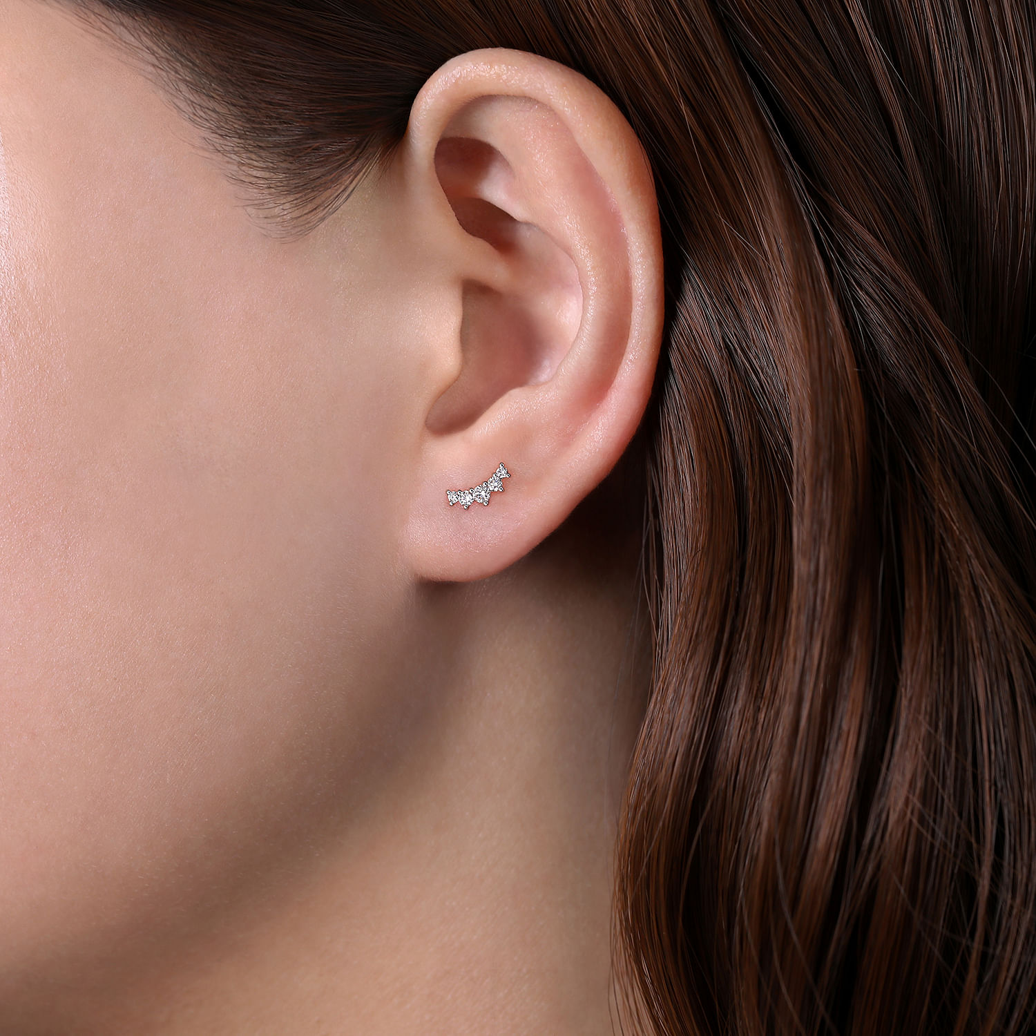 14K White Gold Curved 5 Stone Diamond Stud Earrings